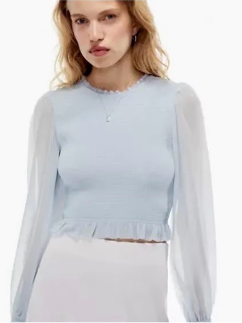 NWT Aritzia Puff Long Sleeve Tempest Blouse in Light Baby Blue